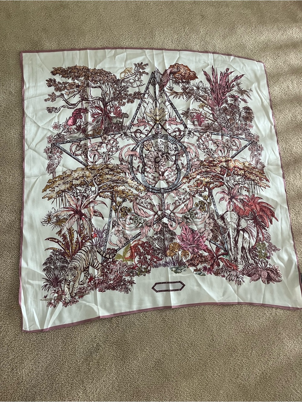 100% Silk Bailey Large Tropical Print Scarf in Pink and Brown